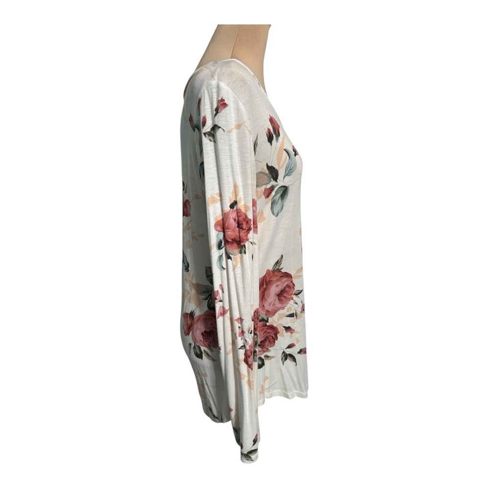 12 PM by Mon Ami Floral Long Sleeve Tee - Size S, White/Pink - Picture 5 of 14
